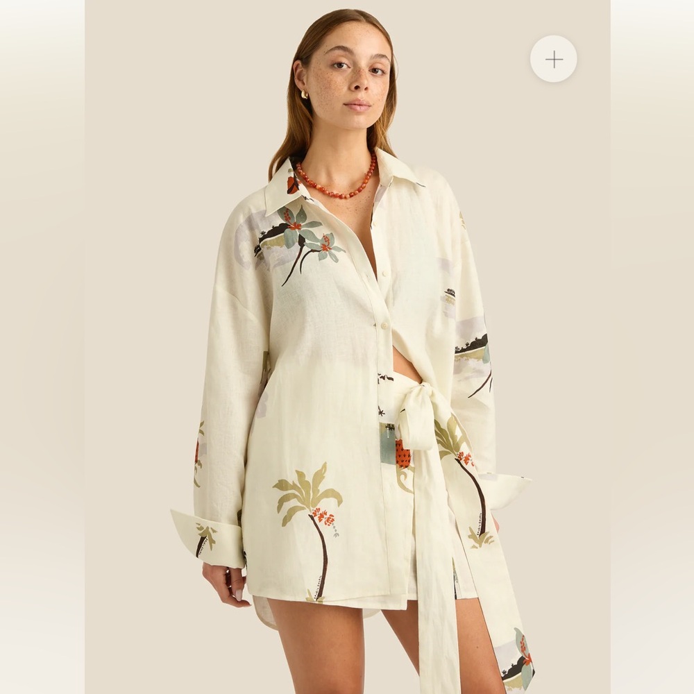 Soleil Soleil Keaton Shirt Hula Vacation Print Shirt Dress Tunic Button Top Sz 2 - Picture 4 of 15